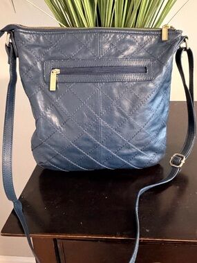 Zenith navy blue leather crossbody bag